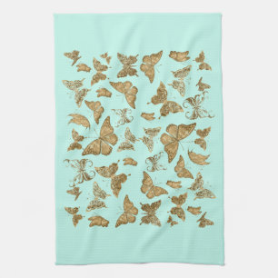 Aqua och Guld Butterfly Kitchen Towel Kökshandduk