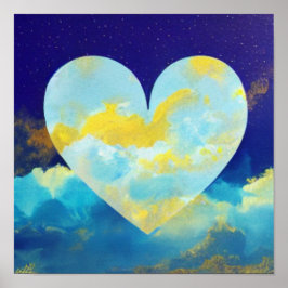 Aqua och Guld Heart Poster
