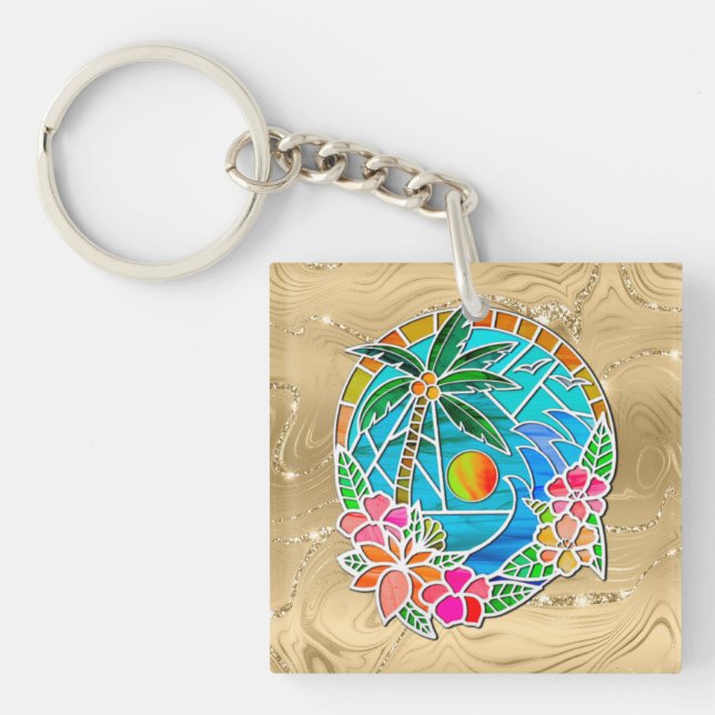 Aqua och guld Ocean Palmträd Sommarlandskap (Framsidan)