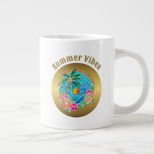 Aqua och guld Ocean Palmträd Sommarlandskap Jumbo Mugg