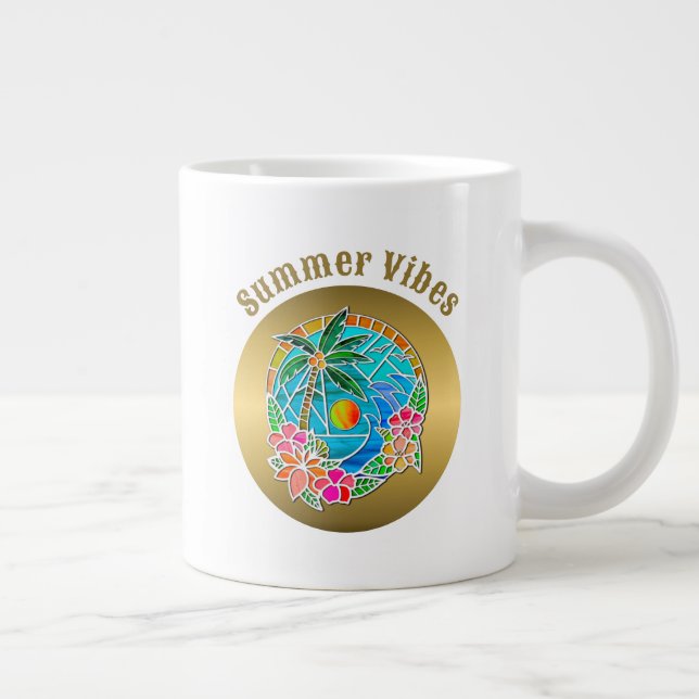 Aqua och guld Ocean Palmträd Sommarlandskap Jumbo Mugg (Höger)