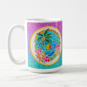 Aqua och guld Ocean Palmträd Sommarlandskap Kaffemugg
