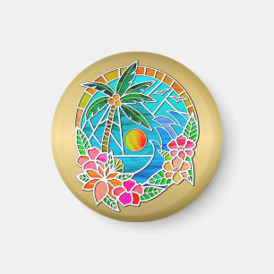 Aqua och guld Ocean Palmträd Sommarlandskap Magnet