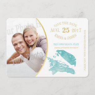 Aqua och Guld Seashell Spara datum Datumet