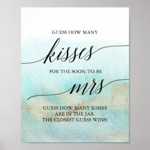 Aqua och guld Strand Gissa hur många kyssar Poster