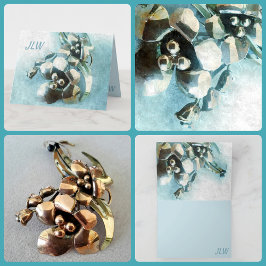 Aqua och Guld Vintage Lily Brooch Kort