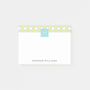 Aqua och Gult Geometric Mönster Monogram Post-it Block