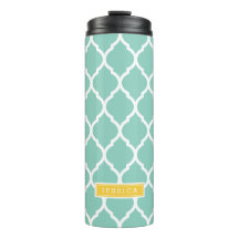 Aqua och Gult Moroccan Quatrefoil Monogram