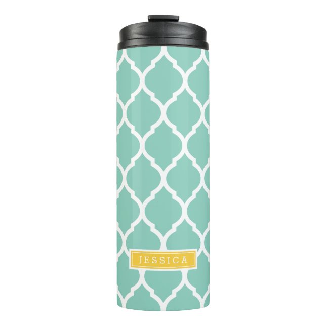 Aqua och Gult Moroccan Quatrefoil Monogram (Framsida)