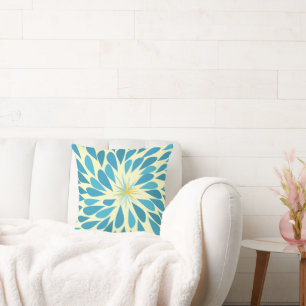 Aqua och Gult Starburst Modern Flower Pillow Kudde