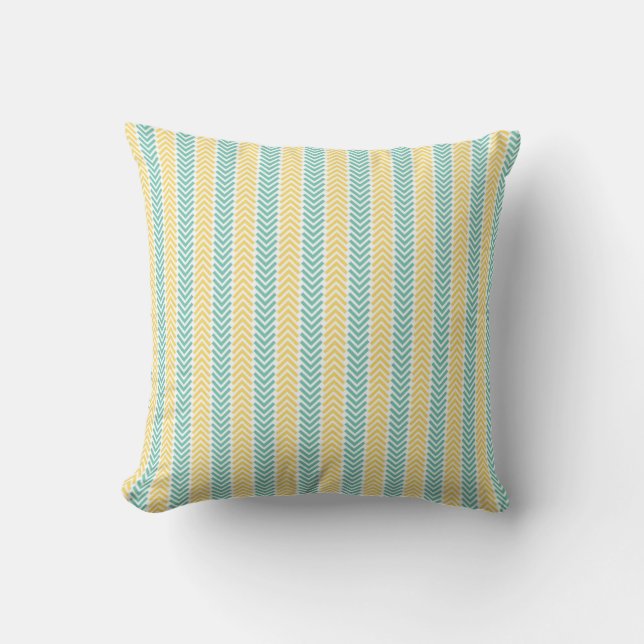 Aqua och Gult Stripe Dekorativ kudde (Framsida)