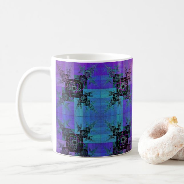Aqua och Lilac Fractal Joy Coffee Mugg (Med munk)