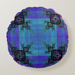 Aqua och Lilac Fractal Joy Round Pillow Rund Kudde