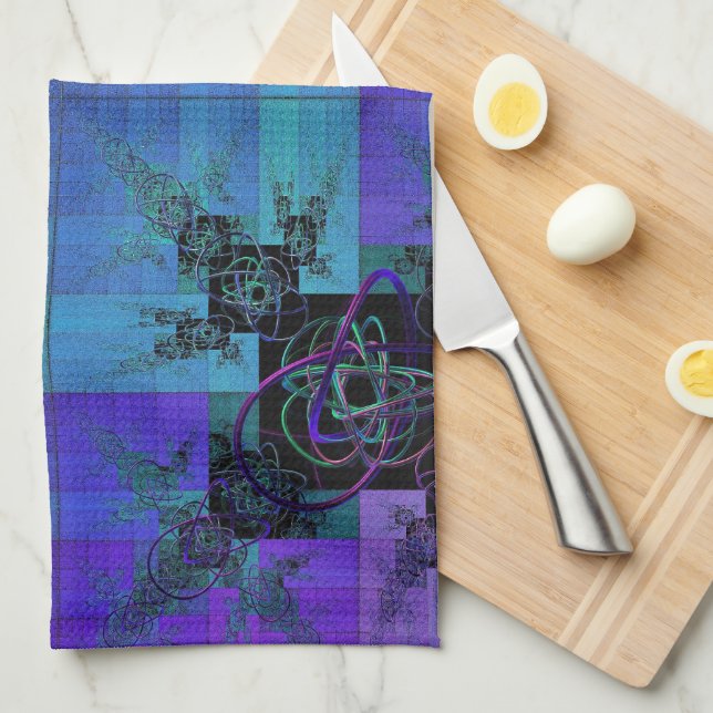 Aqua och Lilac Fractal Joy Tea Towel Kökshandduk (Vikt i Fjärdedel)