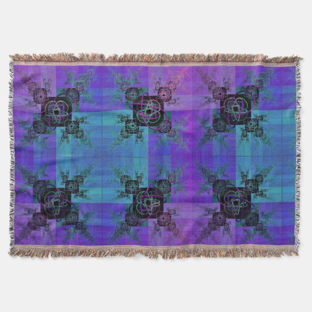 Aqua och Lilac Fractal Joy Throw Blanket Filt (Framsidan)