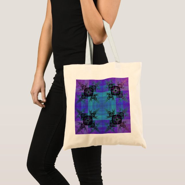 Aqua och Lilac Fractal Joy Tote Bag Tygkasse (Framsida (produkt))