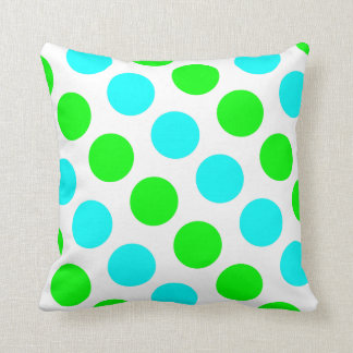 Aqua och Lime Polka dots White Kudde