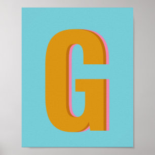 Aqua och Mustard Retro Typography Monogram Initial Poster