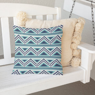 Aqua och Navy Modern Aztec Mönster utomhus Kudde
