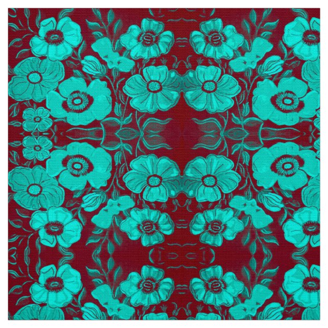 Aqua och Red Fall Fabric Tyg (Provkarta)