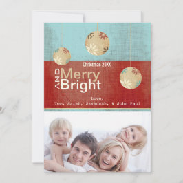 Aqua och Red Merry och Bright Family Photo Card Julkort