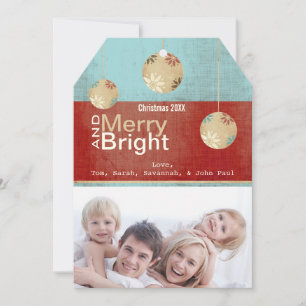Aqua och Red Merry och Bright Family Photo Card Julkort