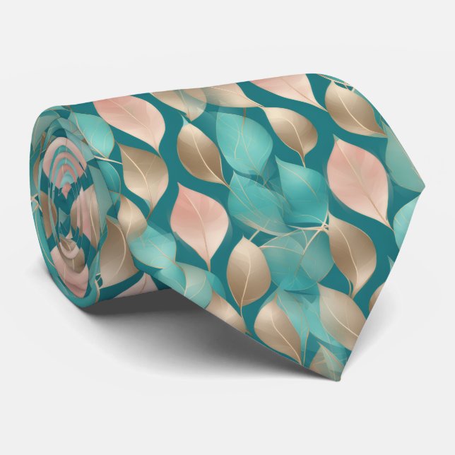 Aqua och Rosa Guldblad Slips (Rullad)