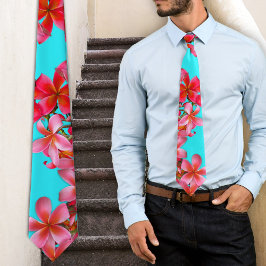 Aqua och rosa hawaiiansk Plumeria tryck Slips