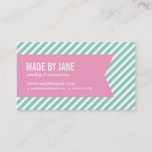Aqua och Rosa Modern Rand och Ribbon Visitkort