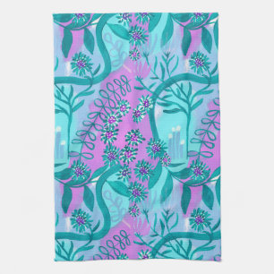 Aqua och Rosa Whimsical Magic Garden Kökshandduk