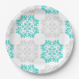 Aqua och Soft Grått Finare Mönster Pappra Tallrika