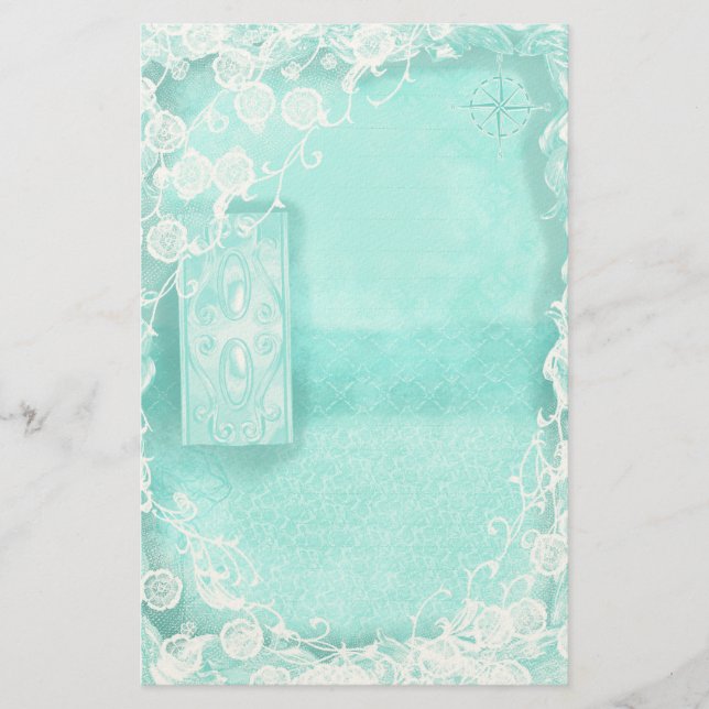 Aqua och spetsar Junk Journal Brevpapper (Framsida)