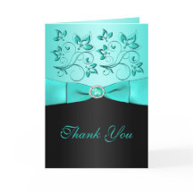 Aqua och svart blommig II Tacksamhetskort