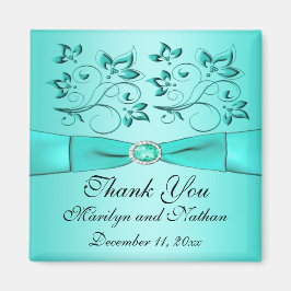 Aqua och svart blomsterbröllop present magnet