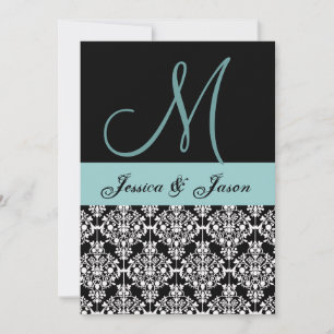 Aqua och svart Damask Bröllopsmonogrammall