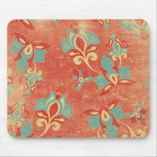 Aqua och Tangerine Blommigt Mousepad Musmatta