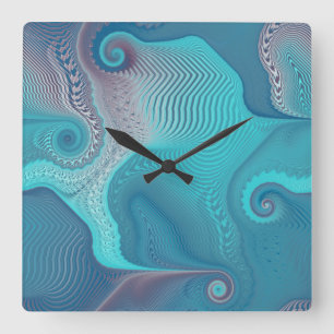 Aqua och Taupe Oceanic Swirls Fyrkantig Klocka
