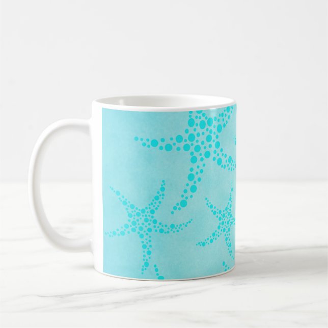 Aqua- och turkossjöstjärnadesign kaffemugg (Vänster)