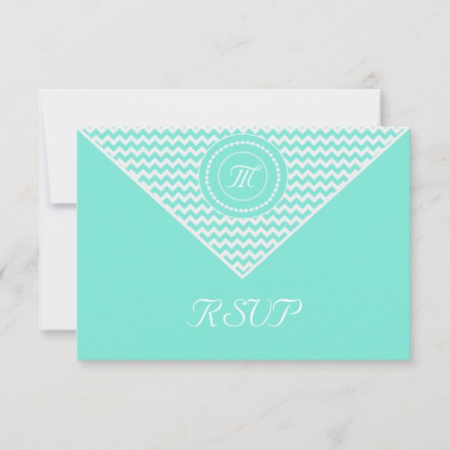 Aqua och vit Chevron RSVP OSA Kort (Framsida)