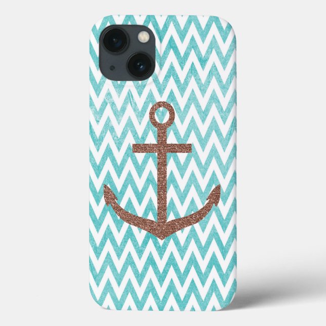 Aqua och White Chevron Glitter Anchor (Baksida)