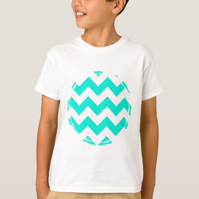 Aqua och White Chevron Mönster Tee Shirt (Framsida)