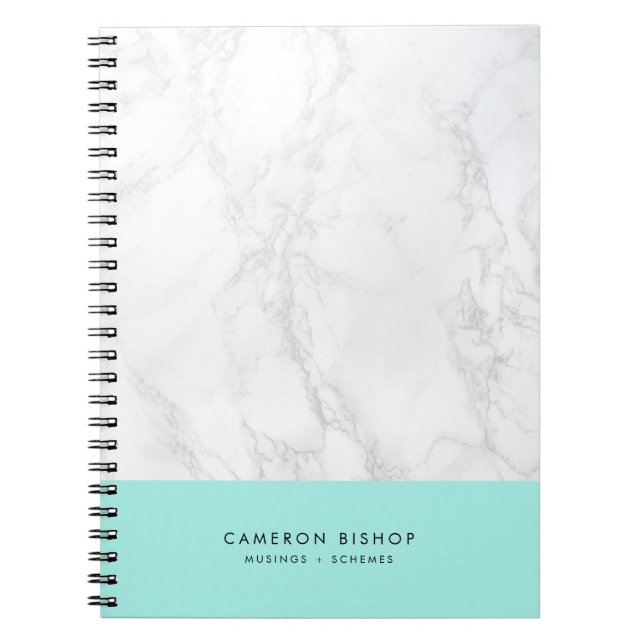 Aqua och White Marble | Modern Personlig Anteckningsbok Med Spiral (Framsidan)