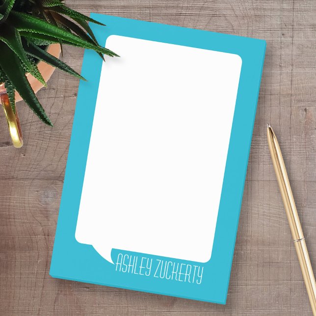 Aqua och White Talk Bubble Retro Namn Post-it Block (Custom Post-it Note Pads - Add your name and other text)