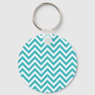 Aqua och White Zigzag Mönster Chevron Nyckelring