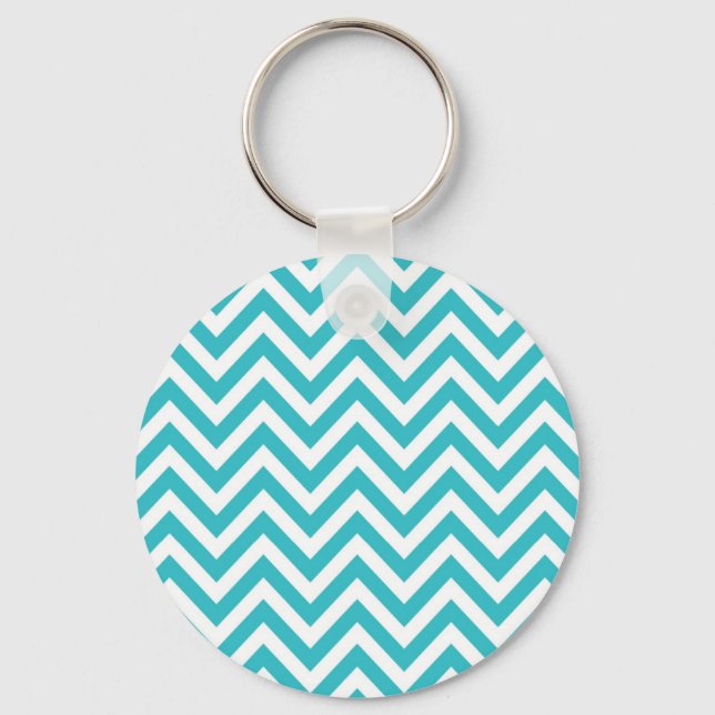 Aqua och White Zigzag Mönster Chevron Nyckelring (Framsida)