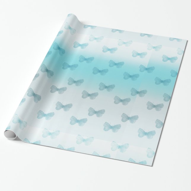 Aqua Ombre Butterflies Birthday Presentpapper (Utrullad)