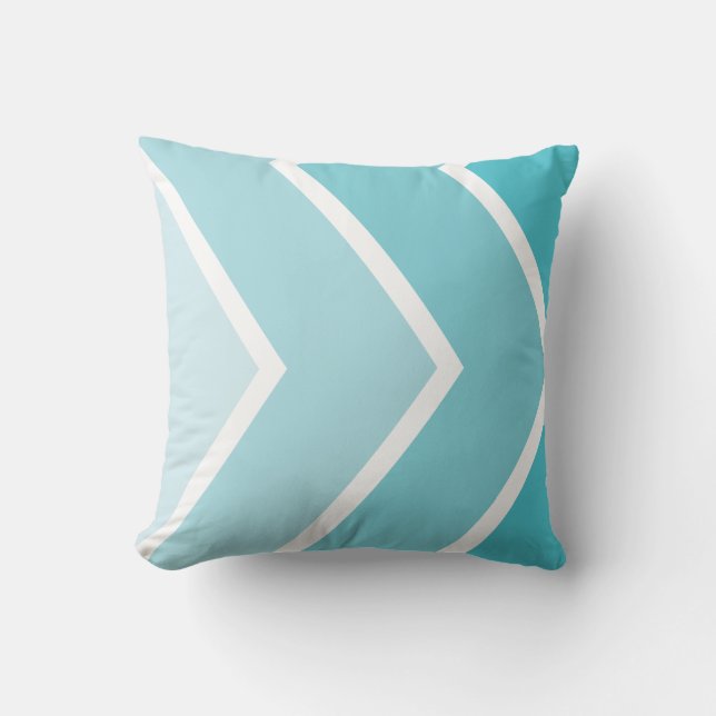 Aqua Ombré Chevron Rand Mönster Kudde (Framsida)