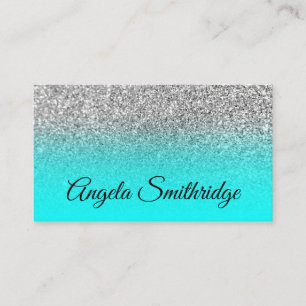 Aqua Ombre Silver Glitter Foto Visitkort