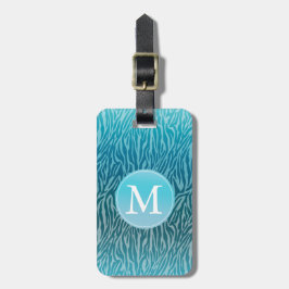 Aqua Ombre Zebra tryck Monogram Bagagebricka