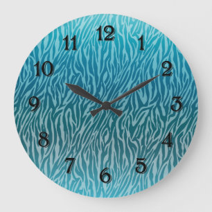 Aqua Ombre Zebra tryck Stor Klocka
